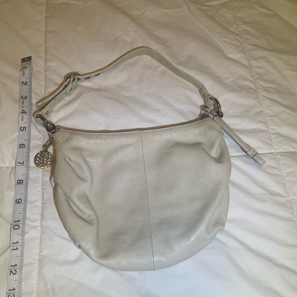 Cream Coach bag with rare OP Art silver nickel metal bag charm hang tag. - Picture 12 of 13